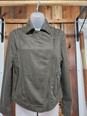 Alya Olive Green Asymmetrical Zip Moto Jacket